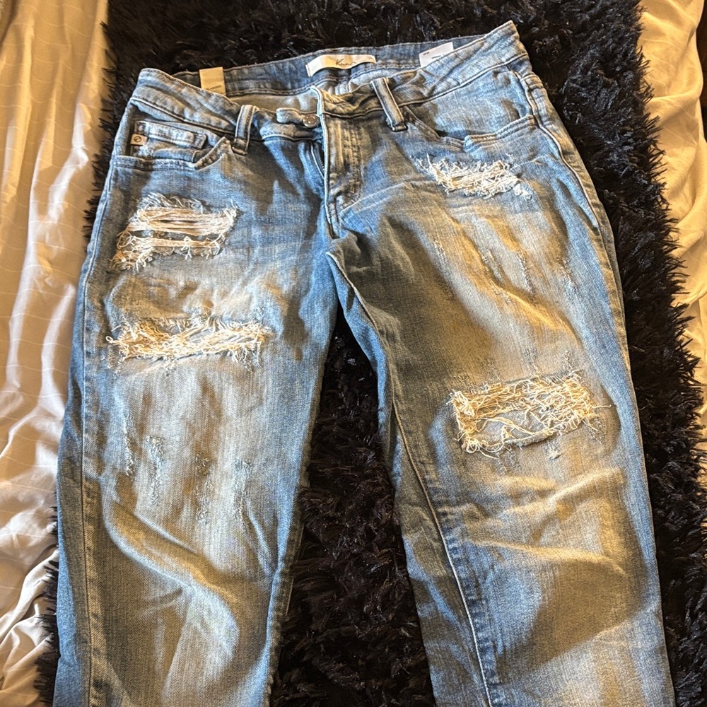 Casual Light Blue Distressed Boyfriend Jeans